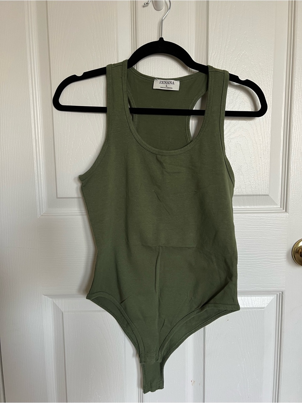 Zenana Green Solid Sleeveless Racerback One Piece Bodysuit Women L